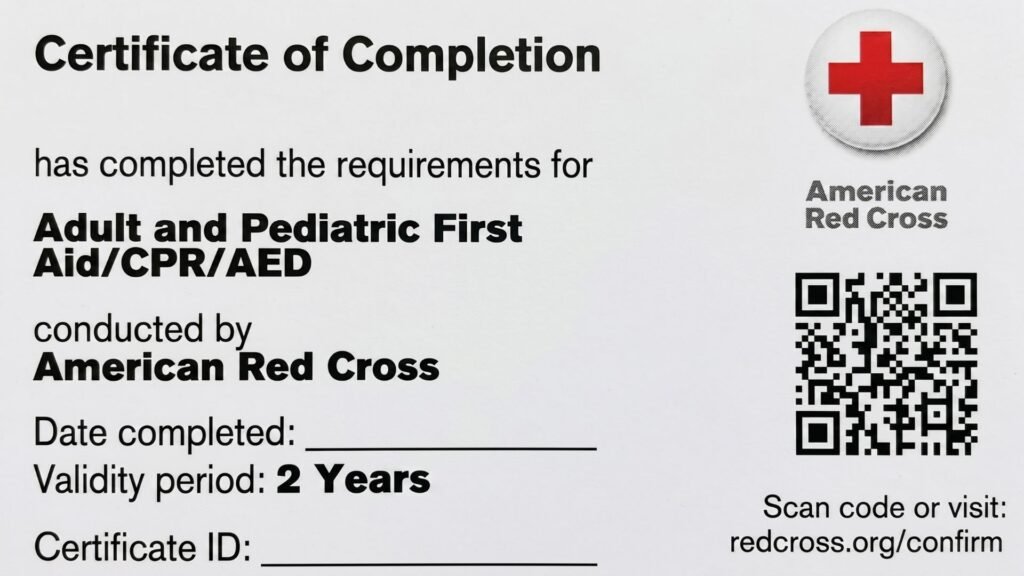 Adult & Pediatric First Aid CPR/AED certificate