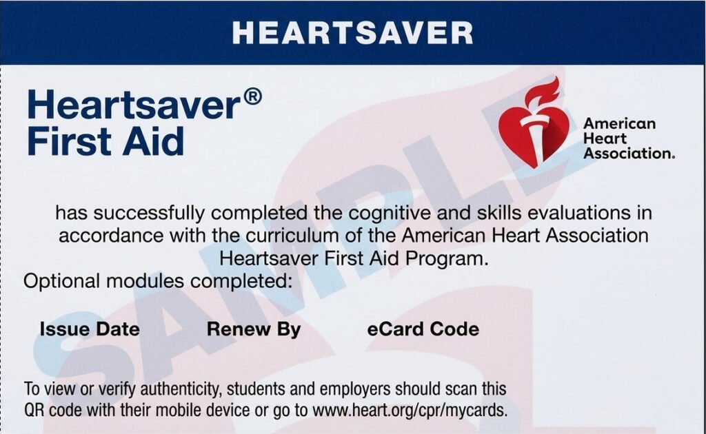 HeartSaver First Aid certificate class