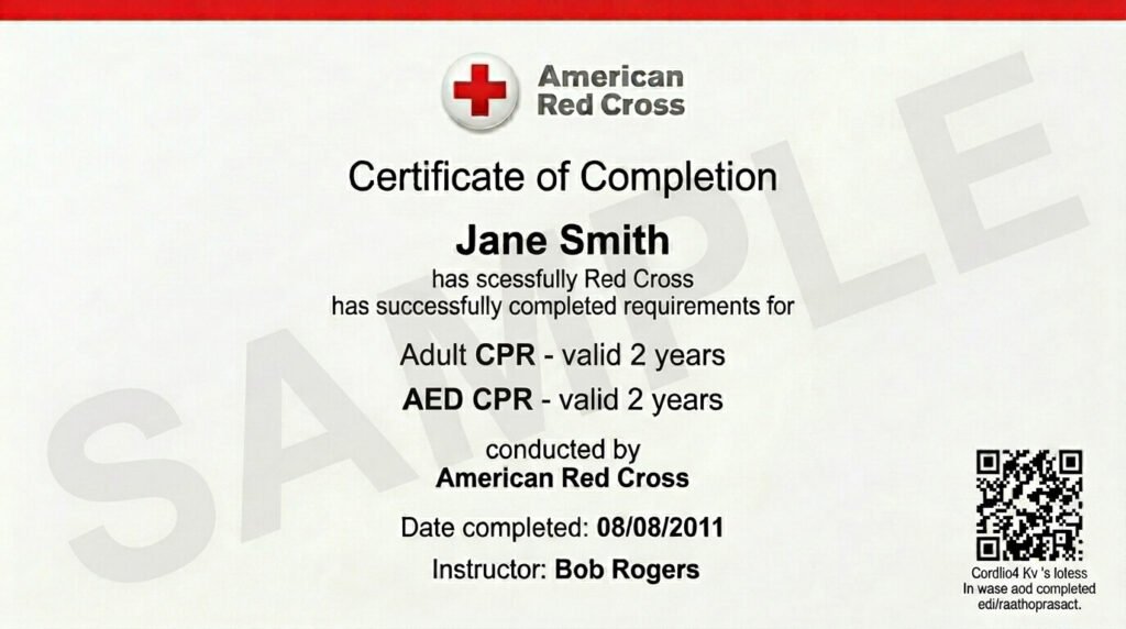 Red Cross Adult CPR AED Class certificate